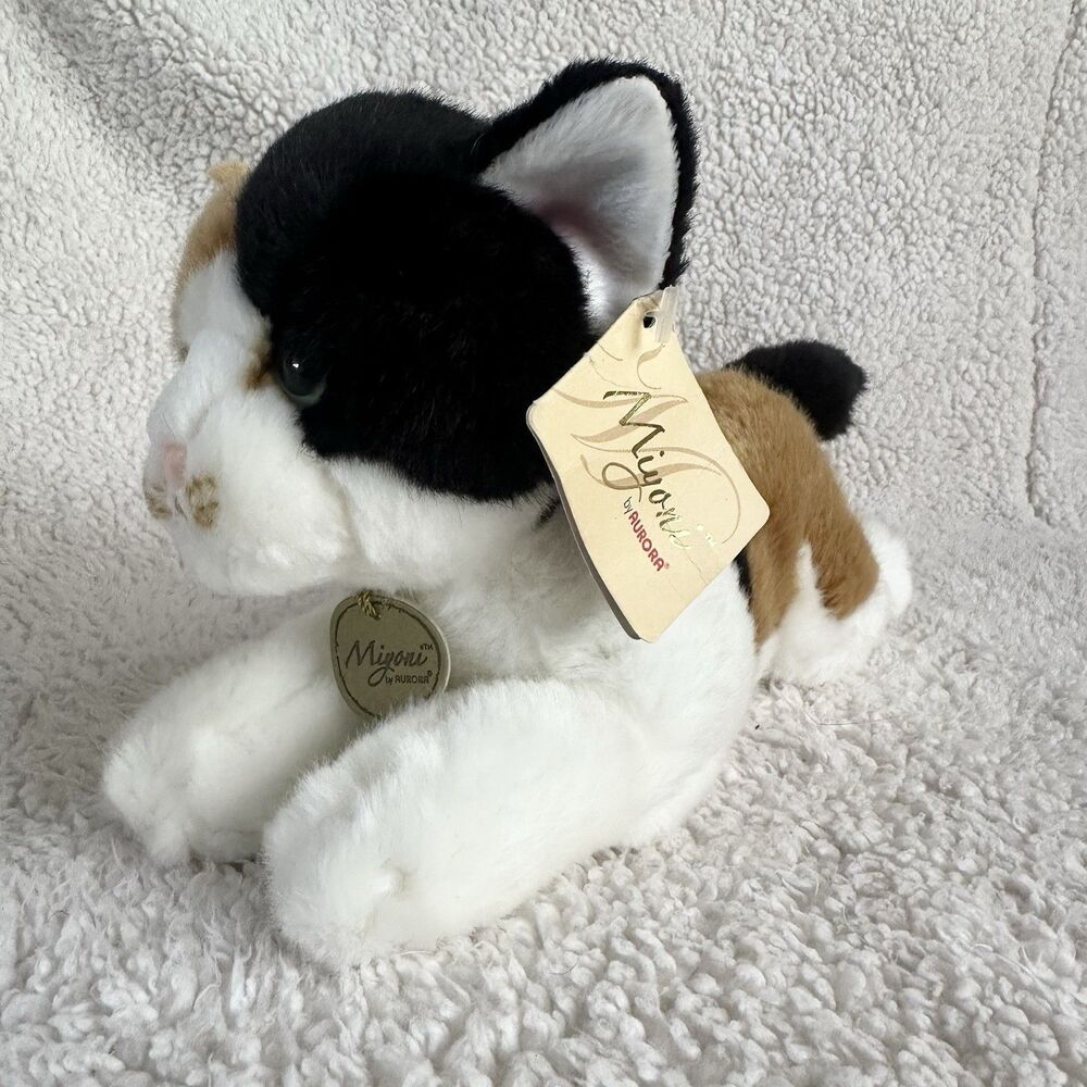 Aurora Miyoni Calico Cat 10” Plush Stuffed Animal Toy Realistic Laying